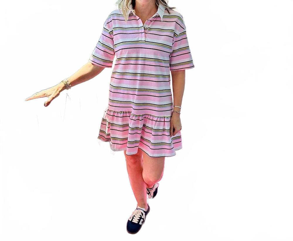 NEW AUREUM women's striped polo mini dress in pink